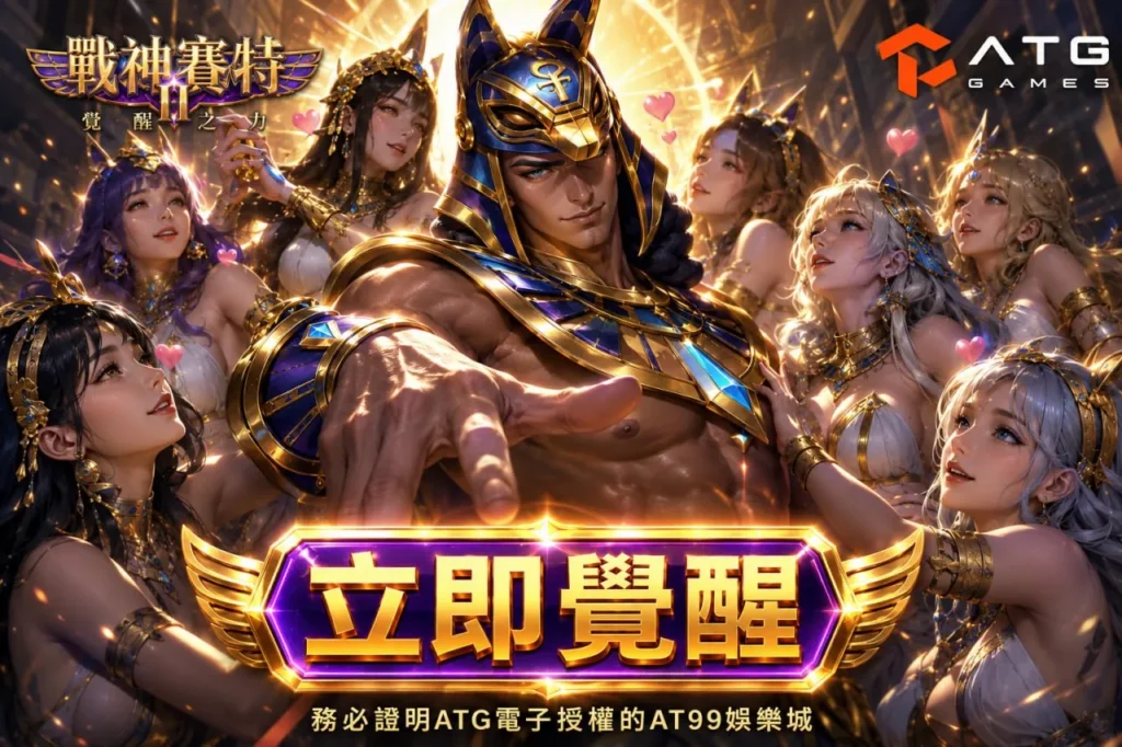 戰神優塔2覺醒之力主題宣傳圖，優塔角色被多名埃及風女性角色包圍
