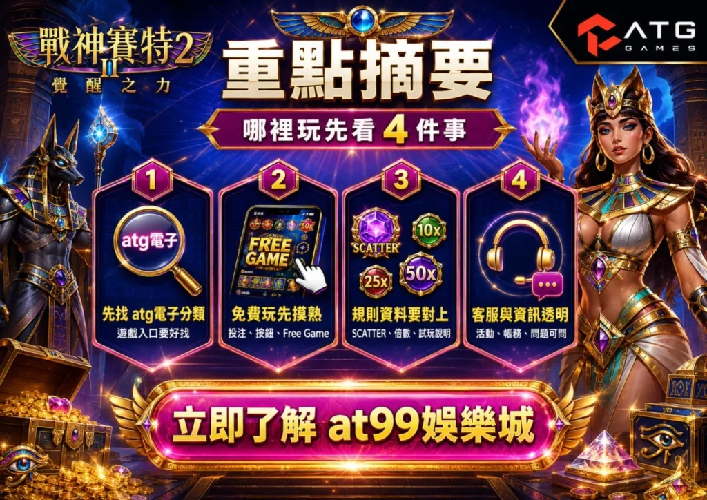 atg戰神優塔2哪裡玩重點整理圖片，說明atg戰神優塔2哪裡玩、atg電子入口、免費試玩、正版規則與客服資訊。